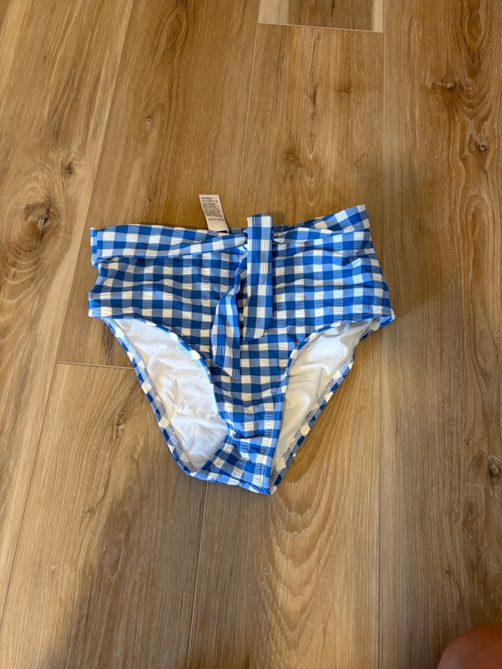 Gianni Bini Blue and White Gingham High-Waist Bikini Bottoms